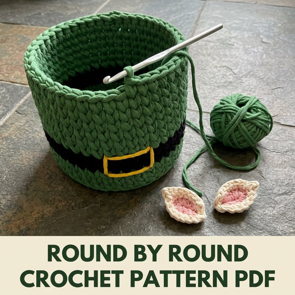 Elf Storage Basket Crochet Pattern PDF – Christmas T-Shirt Yarn Basket