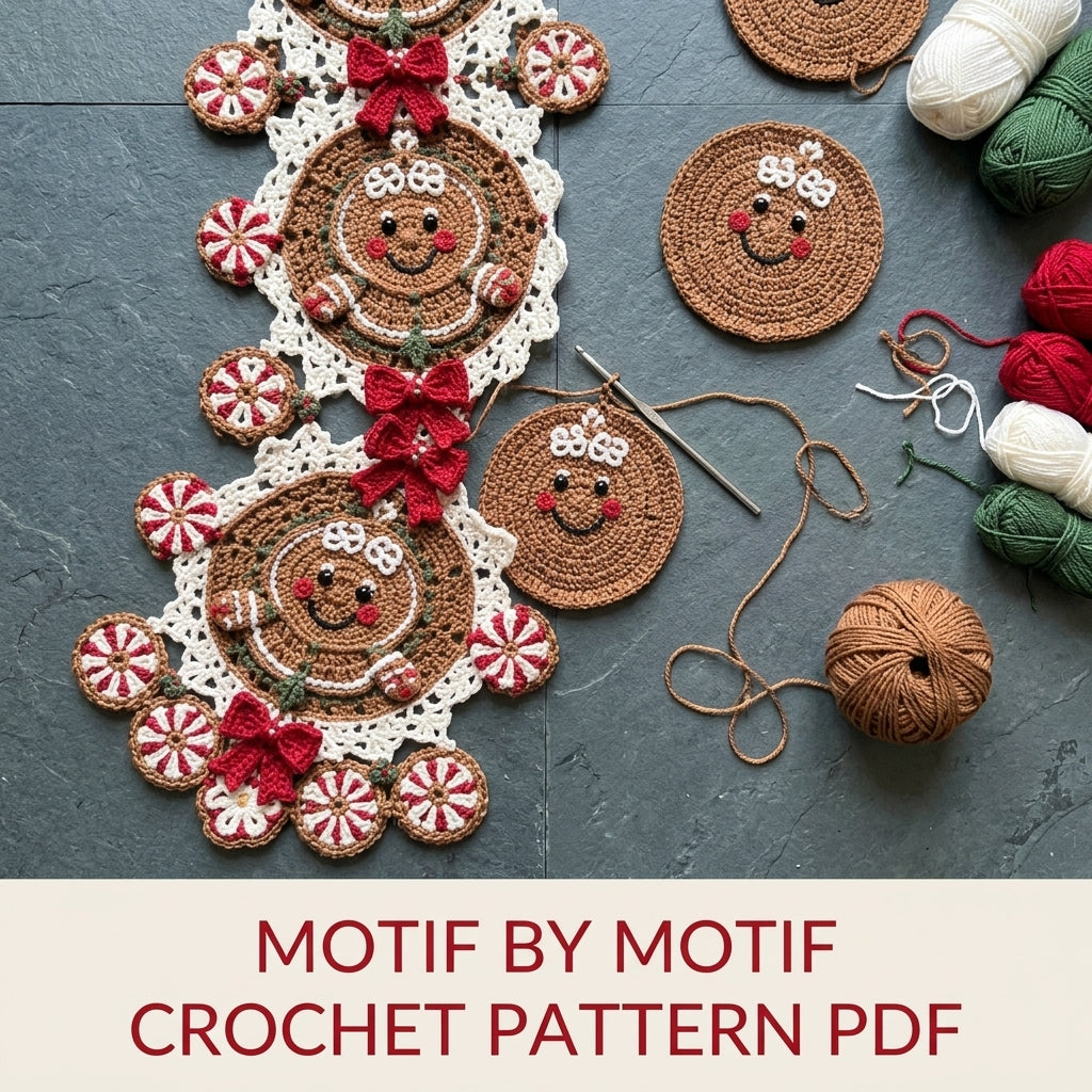 Gingerbread Table Runner Crochet Pattern PDF – Christmas Table Decor