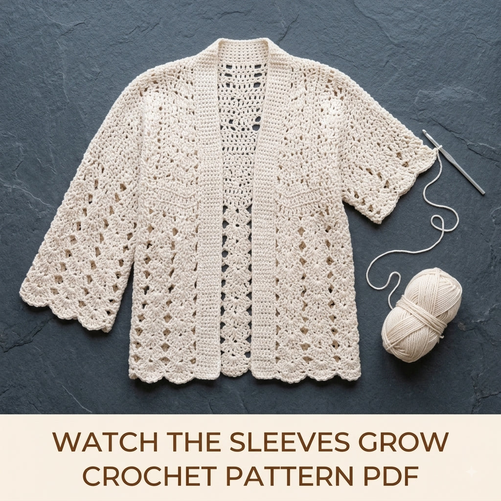 Lace Kimono Cardigan Crochet Pattern PDF – Fan Lace Cardigan with Wide Sleeves