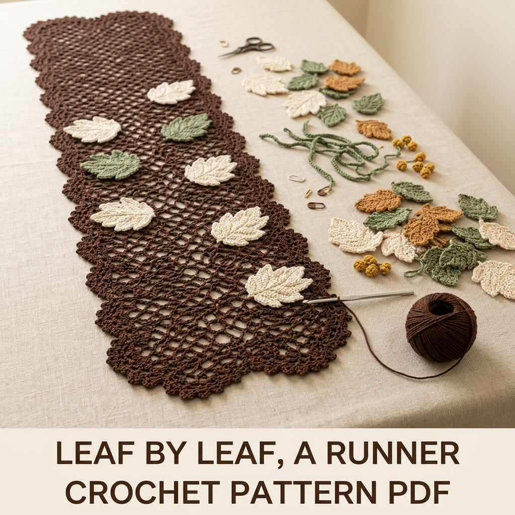 Woodland Leaf Vine Table Runner Crochet Pattern PDF – Autumn Leaf Runner
