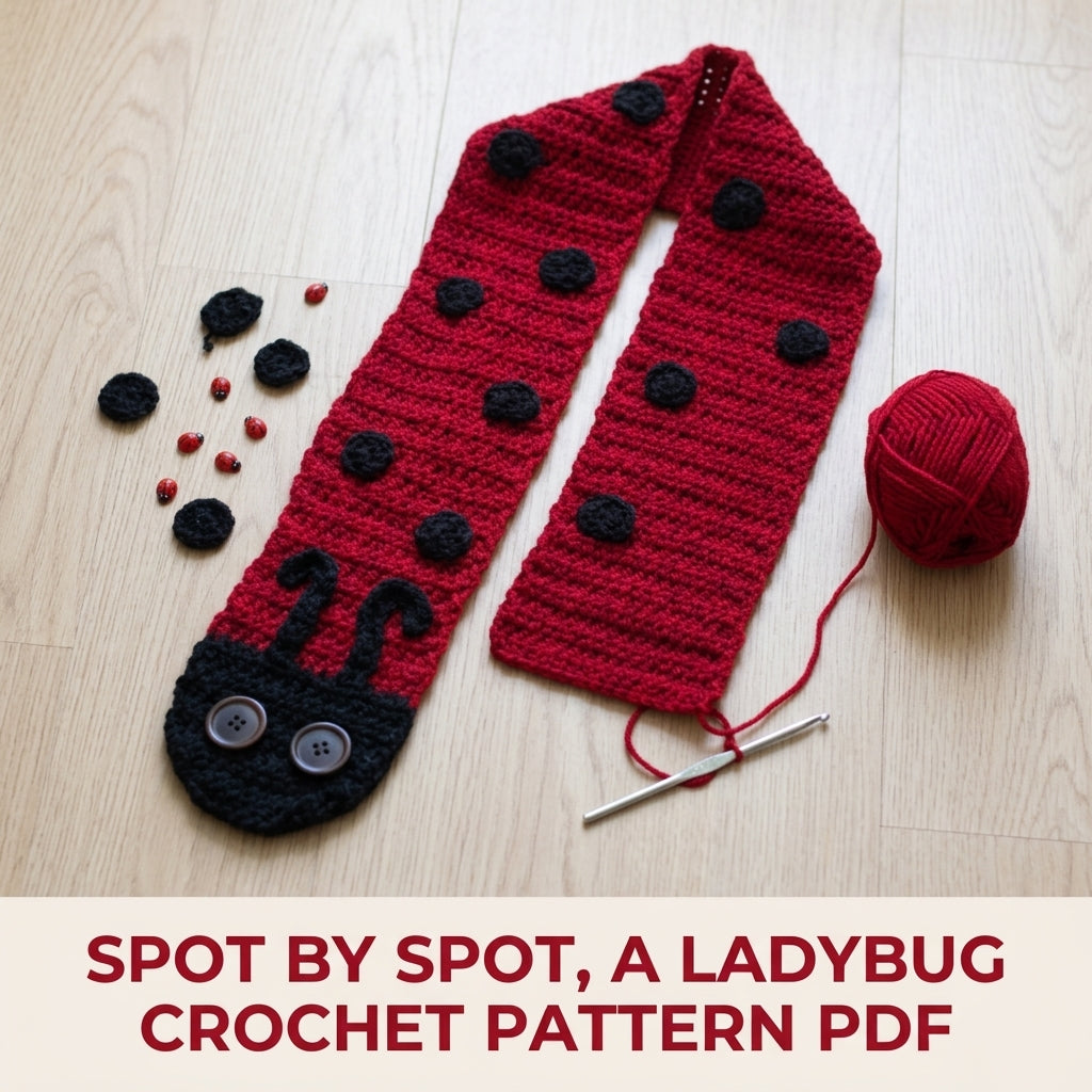 Ladybug Scarf Crochet Pattern PDF – Fun Kids Scarf with Button Eyes and Spots