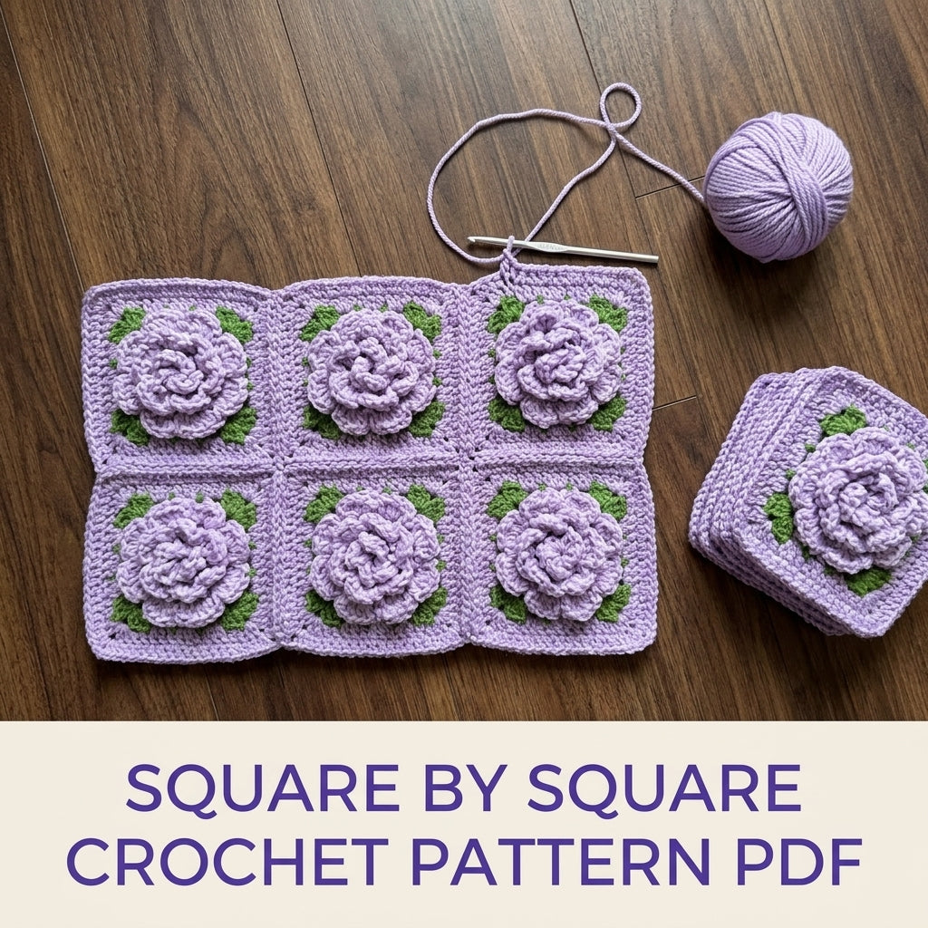 Lavender Rose Square Cardigan Crochet Pattern PDF – 3D Rose Granny Cardigan