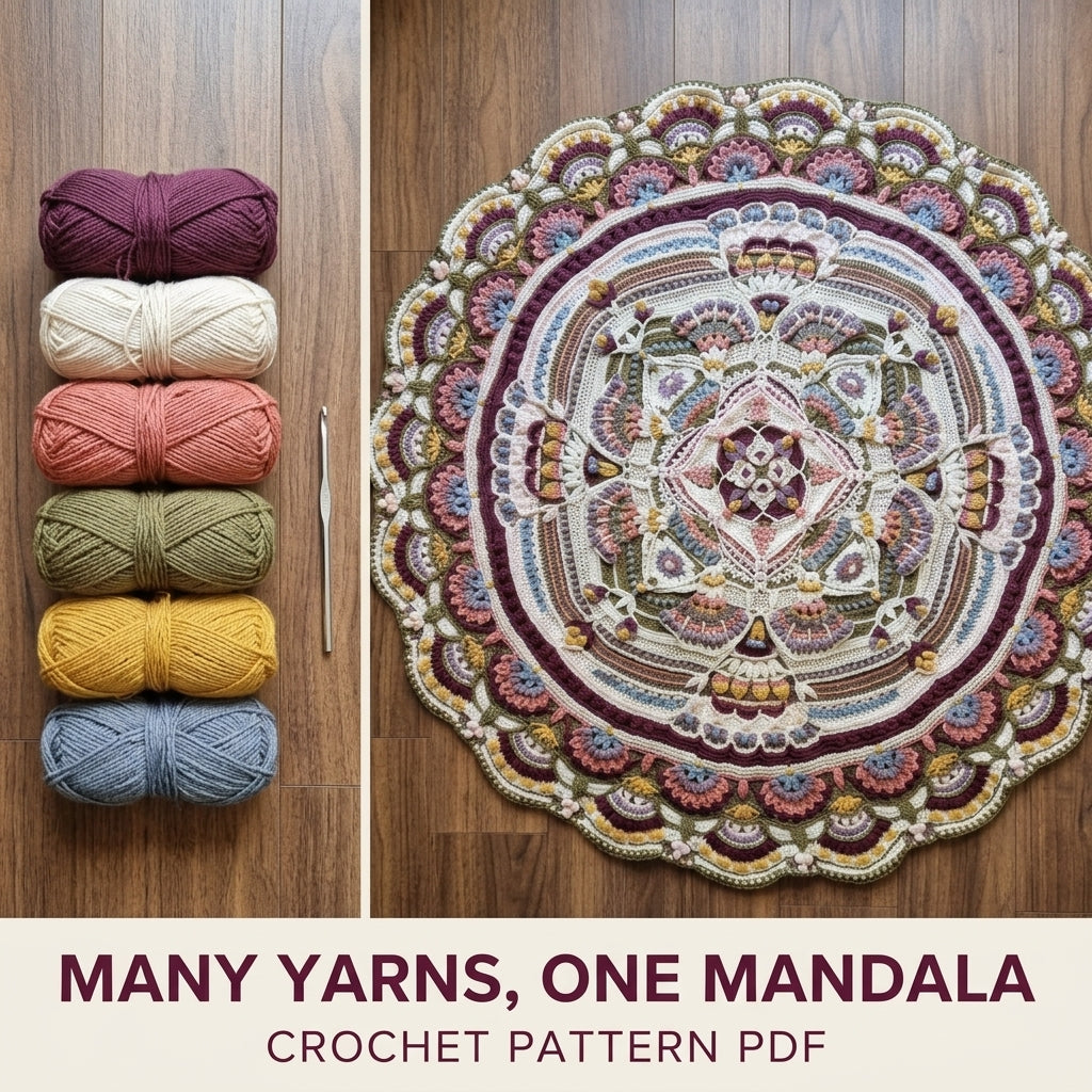 Plum Fan Mandala Blanket Crochet Pattern PDF – Large Round Textured Mandala