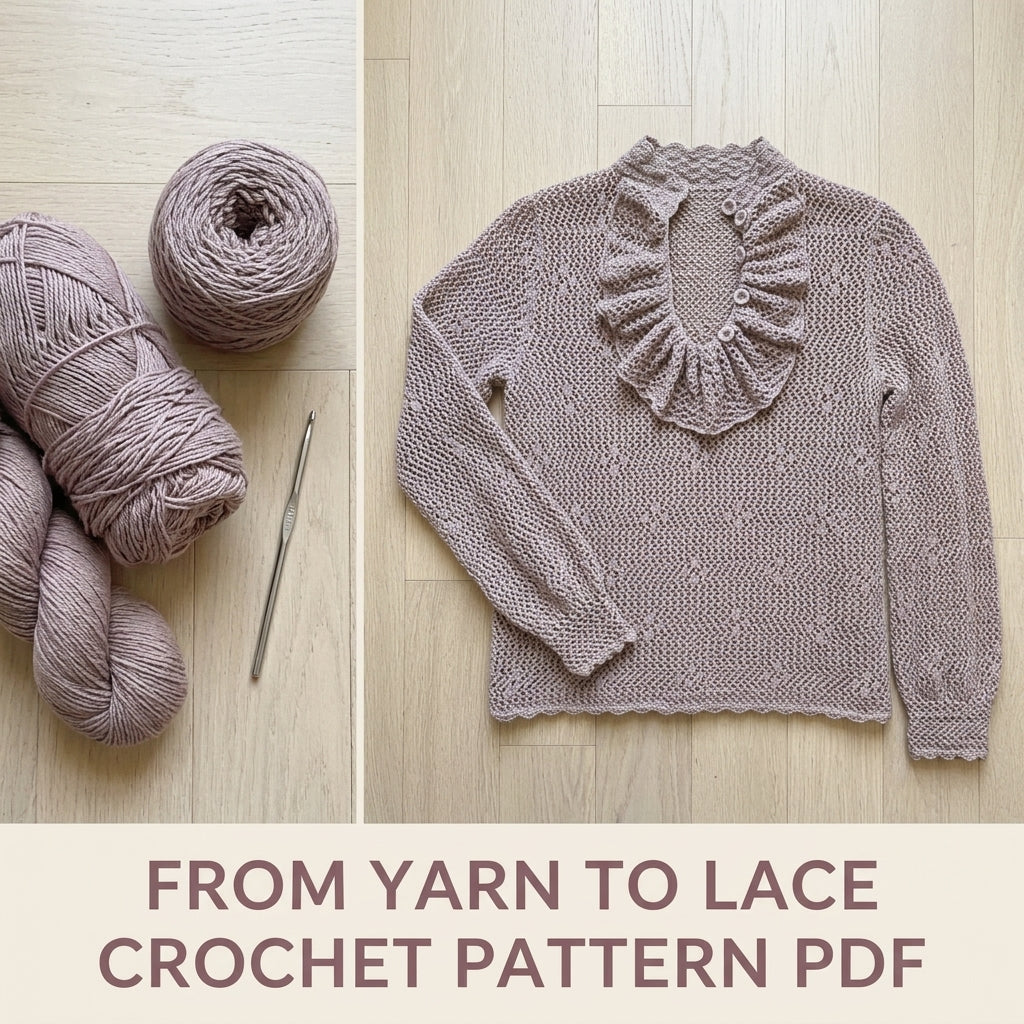 Mauve Lace Sweater Crochet Pattern PDF – Ruffle Collar Vintage Pullover