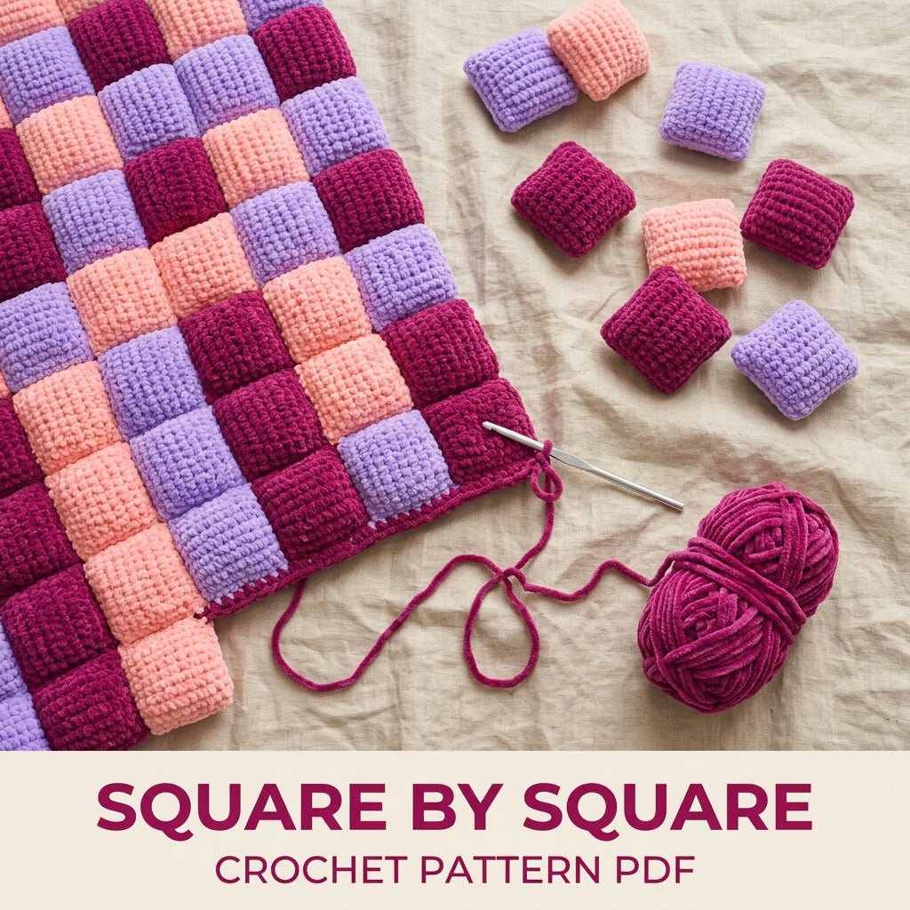 Puff Checker Blanket Crochet Pattern PDF – Pillow Square Checker Throw