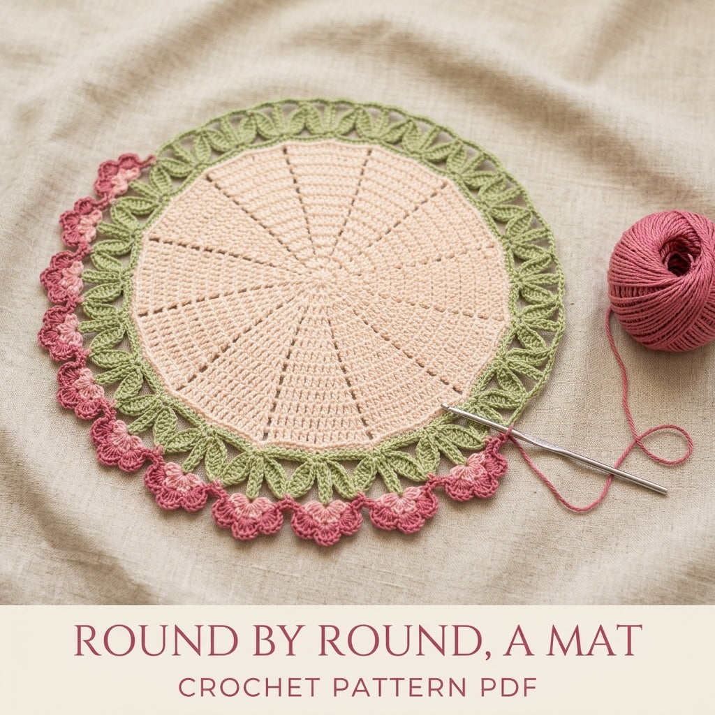 Rose Tulip Edge Placemat Crochet Pattern PDF – Round Table Mat with Flower Edge