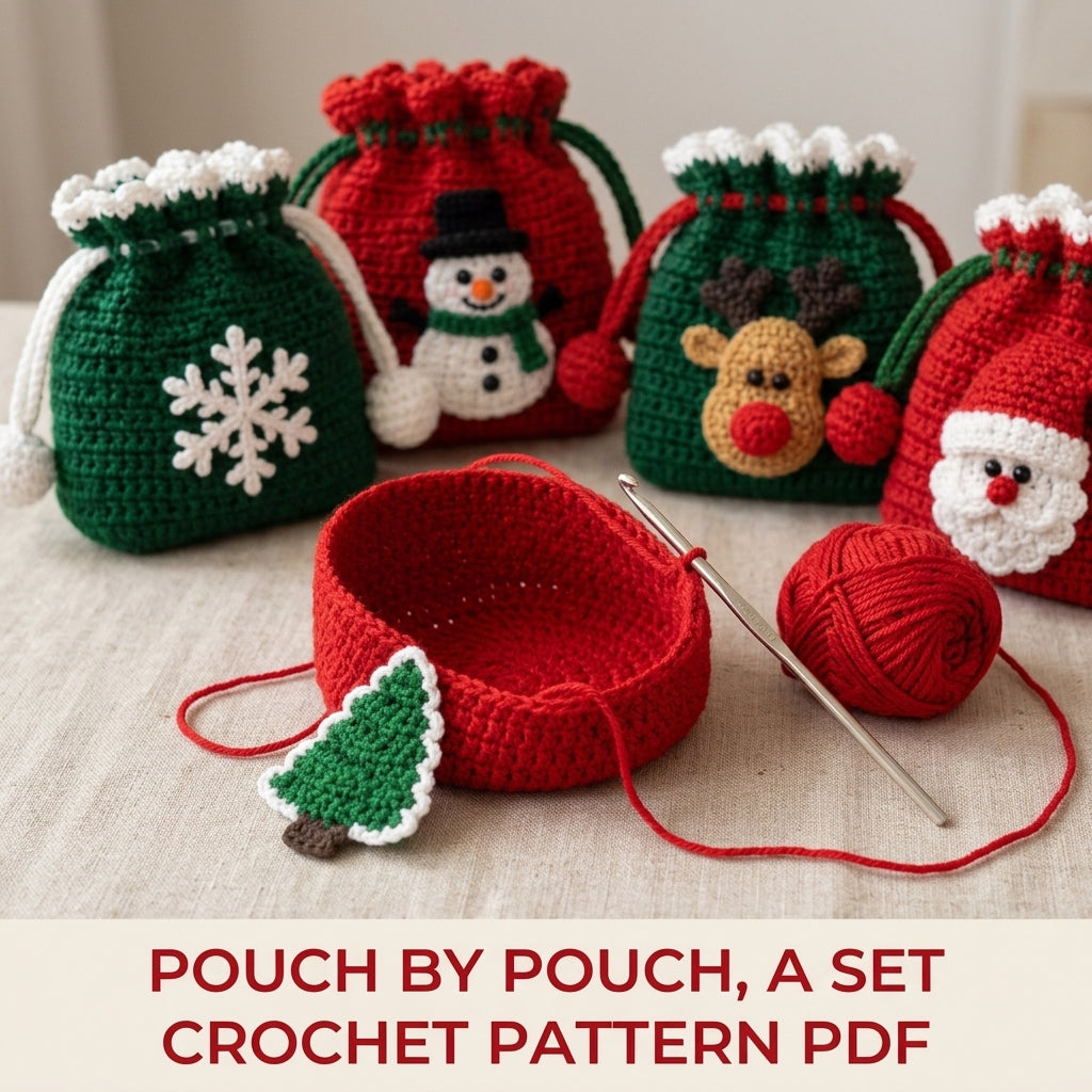 Christmas Drawstring Pouch Set Crochet Pattern PDF – Five Gift Bags