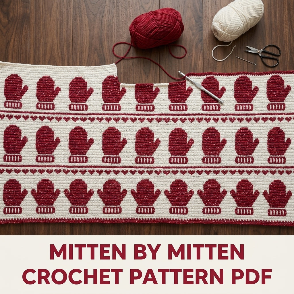 Mitten Crochet Blanket Pattern PDF – Christmas Tapestry Crochet Throw in Red and White