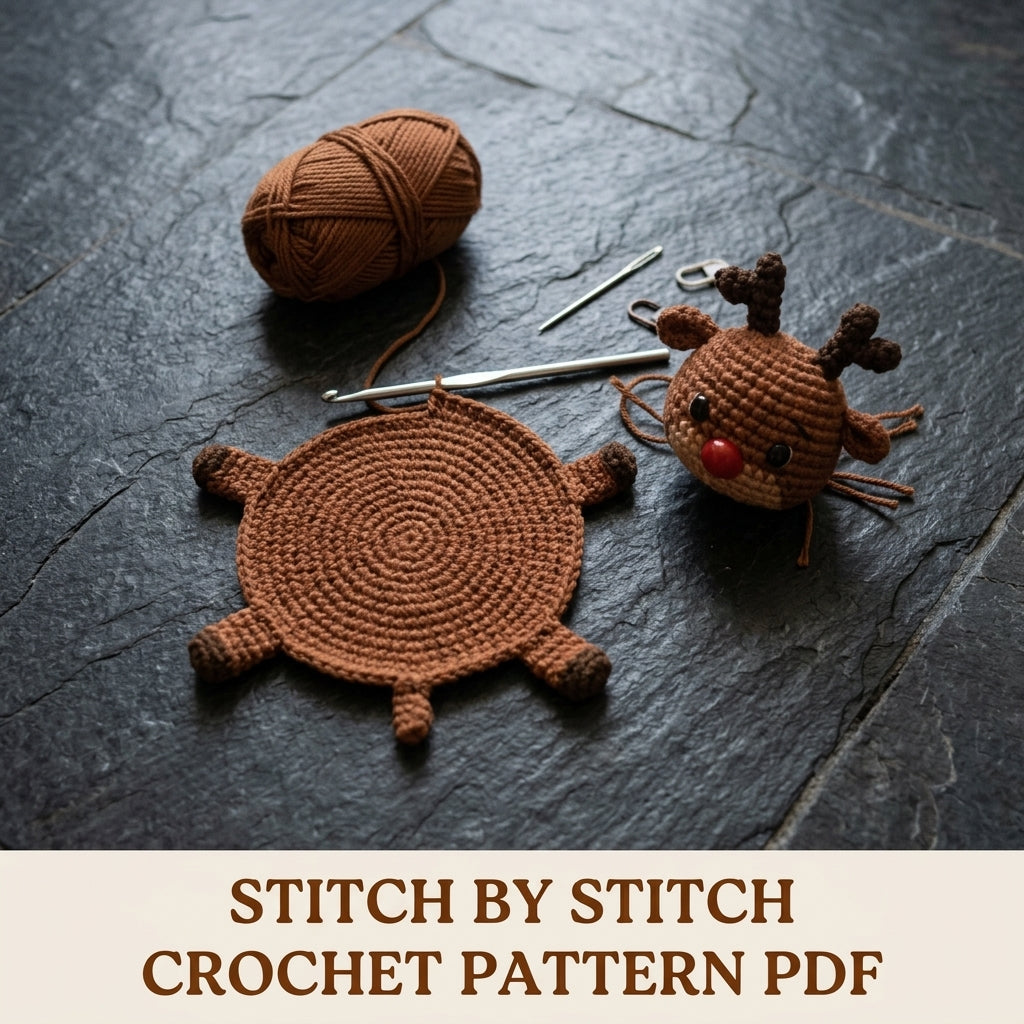 Reindeer Mug Coaster Crochet Pattern PDF – Christmas Mug Rug