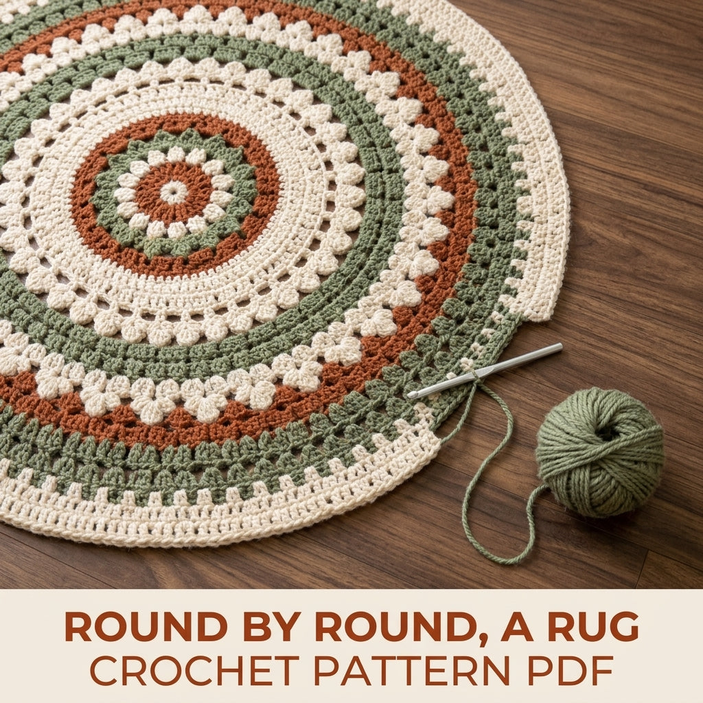 Terracotta Sage Mandala Rug Crochet Pattern PDF – Boho Round Rug