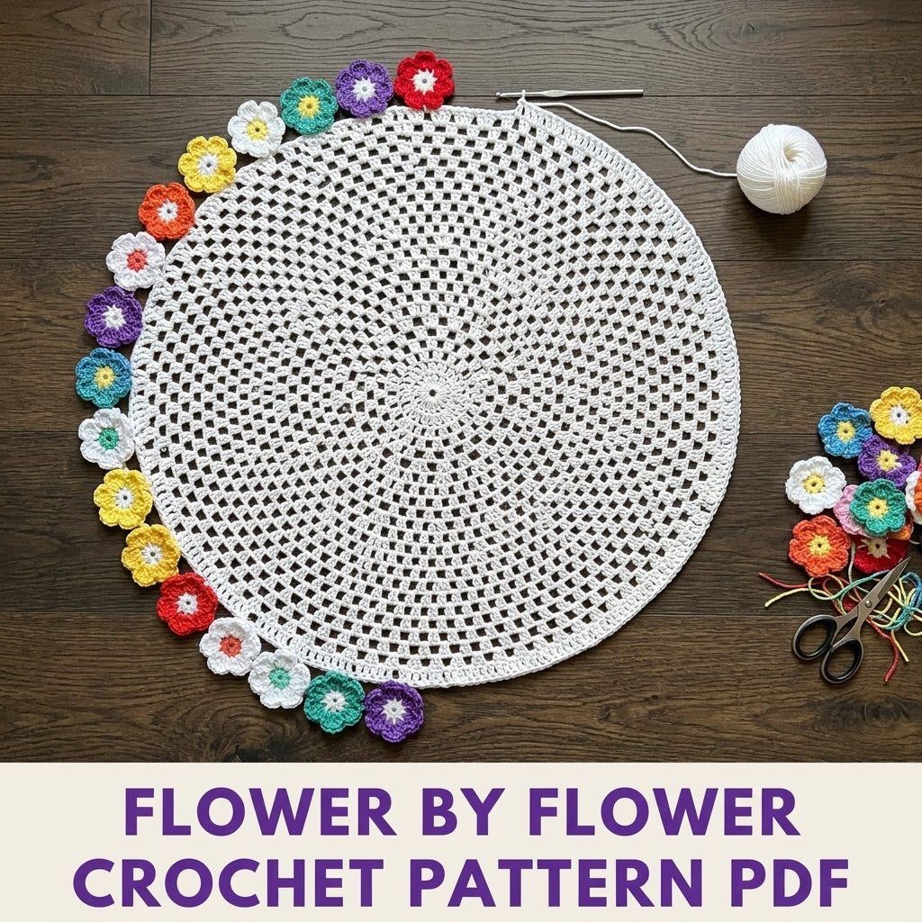 Rainbow Flower Edge Table Topper Crochet Pattern PDF – Round Doily