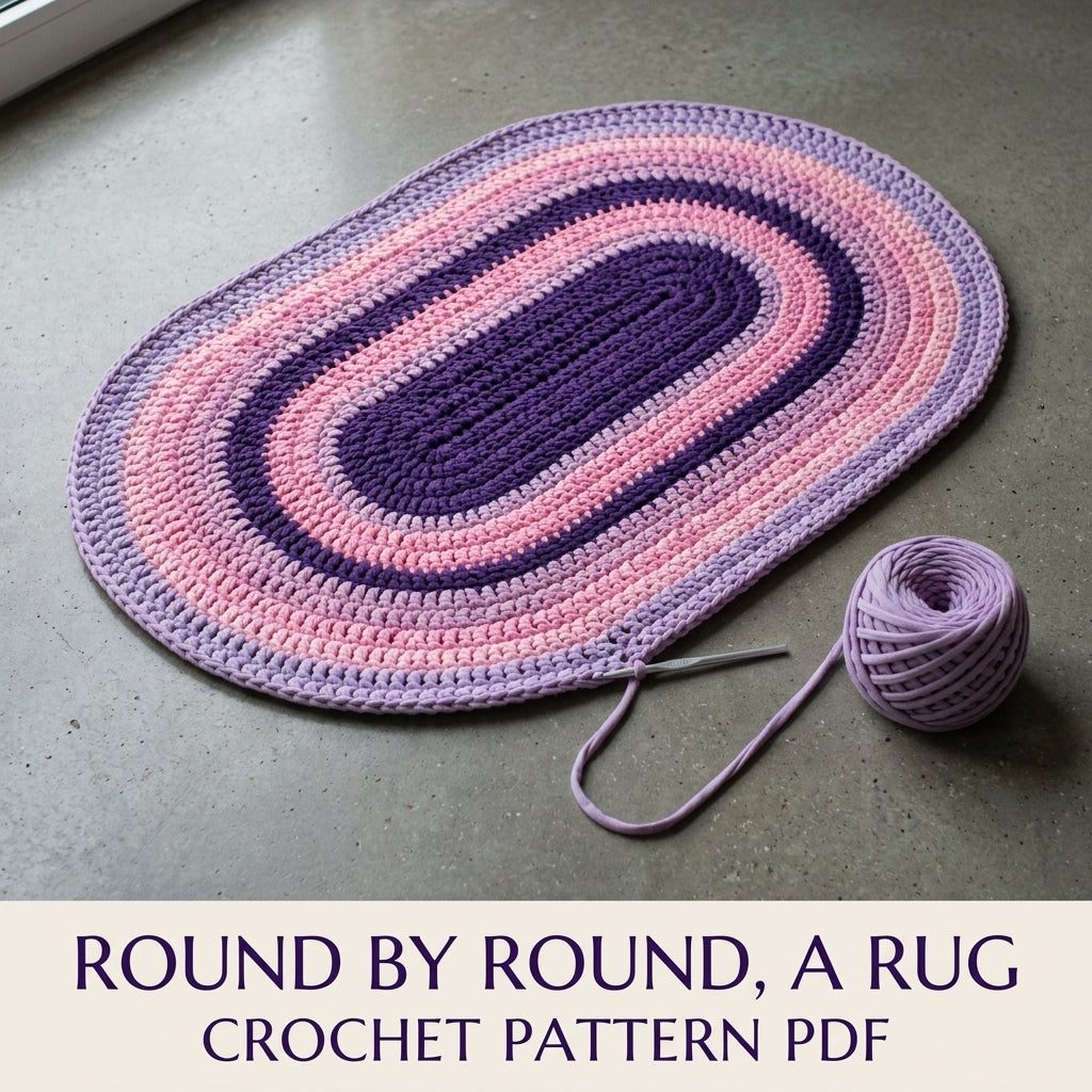 Lilac Oval Stripe Rug Crochet Pattern PDF – Purple T-Shirt Yarn Rug