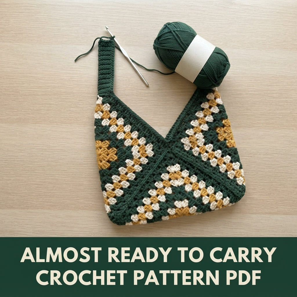 Granny Stitch Shoulder Bag Crochet Pattern PDF – Slouchy V-Top Bag with Ribbed Strap