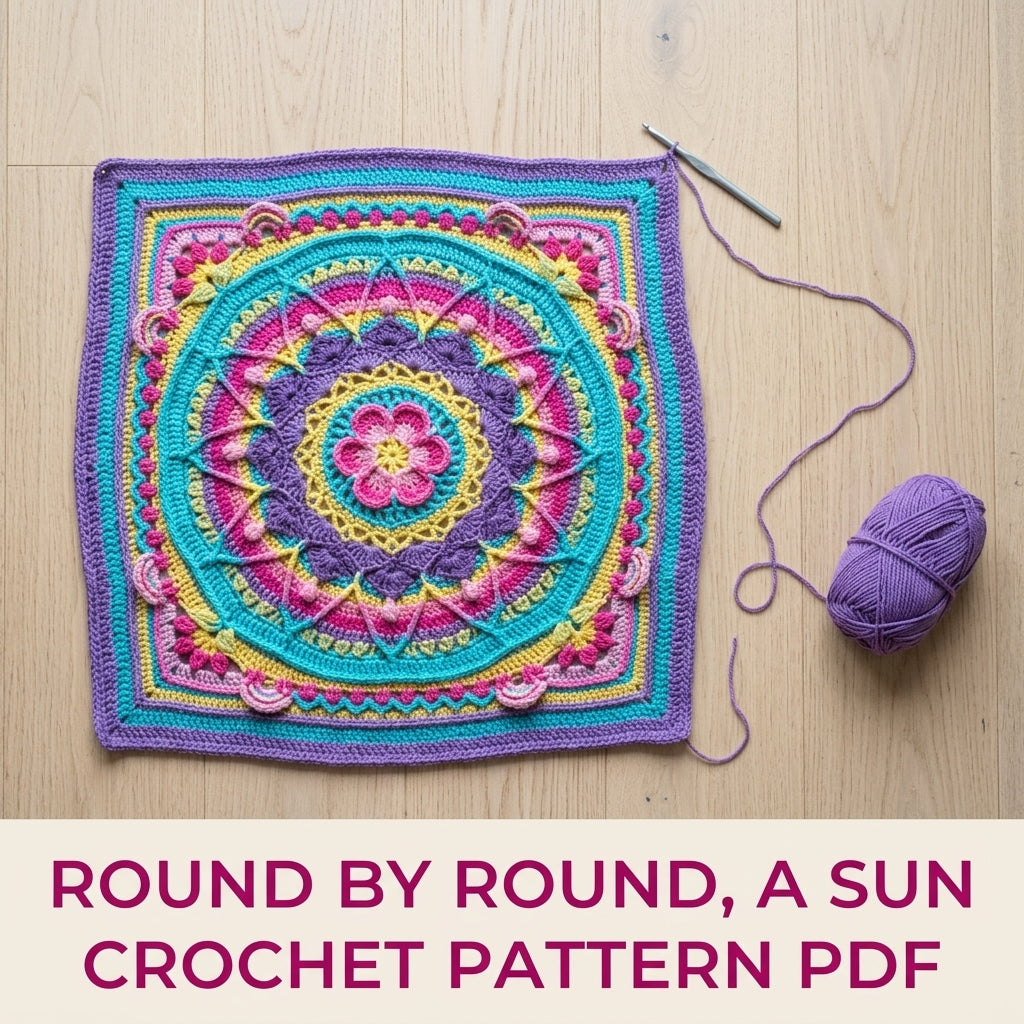 Turquoise Sunburst Mandala Blanket Crochet Pattern PDF – Bright Textured Square Throw