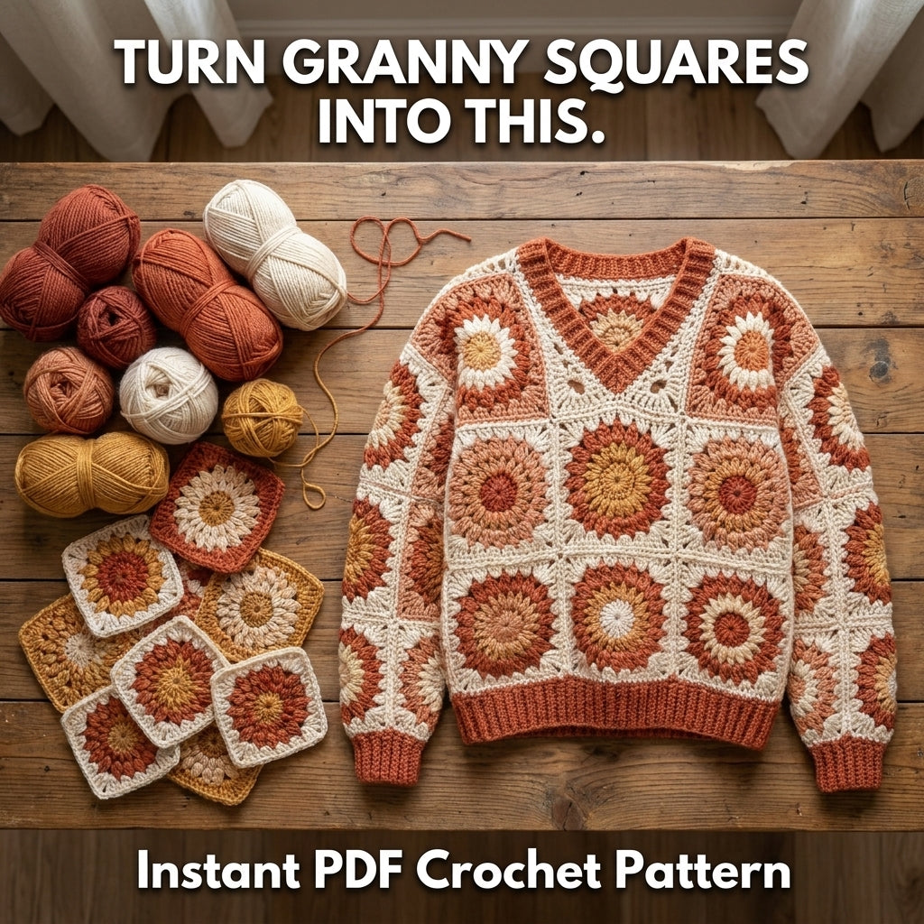 Heart Granny Square Sweater – Crochet Pattern PDF