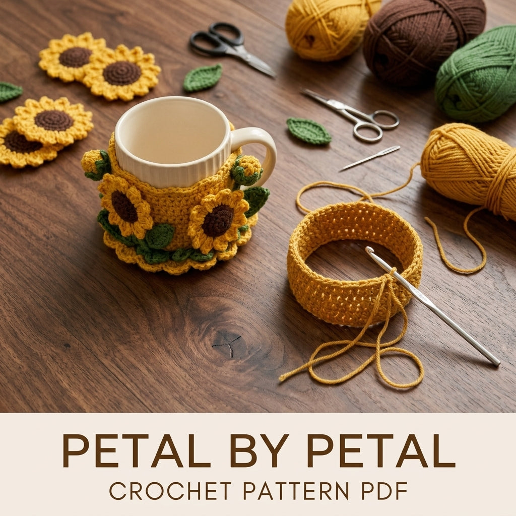 Sunflower Mug Cozy and Coaster Set Crochet Pattern PDF – Mug Rug