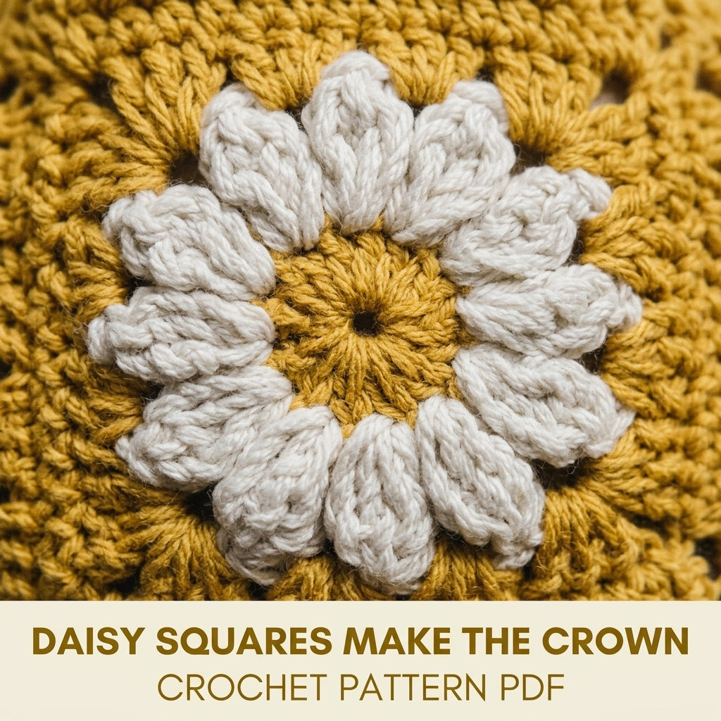Mustard Daisy Granny Bucket Hat Crochet Pattern PDF – Granny Square Flower Sun Hat