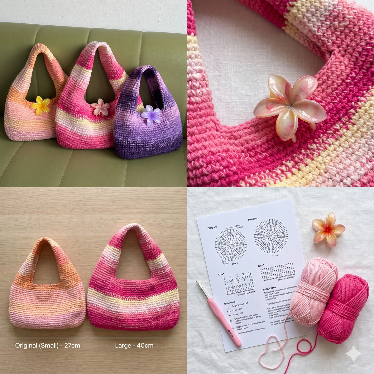 The Donut Bag (2 SIZES) by bygalk. beginner-friendly Crochet Bag Pattern with full video tutorial + step-by-step photo guides