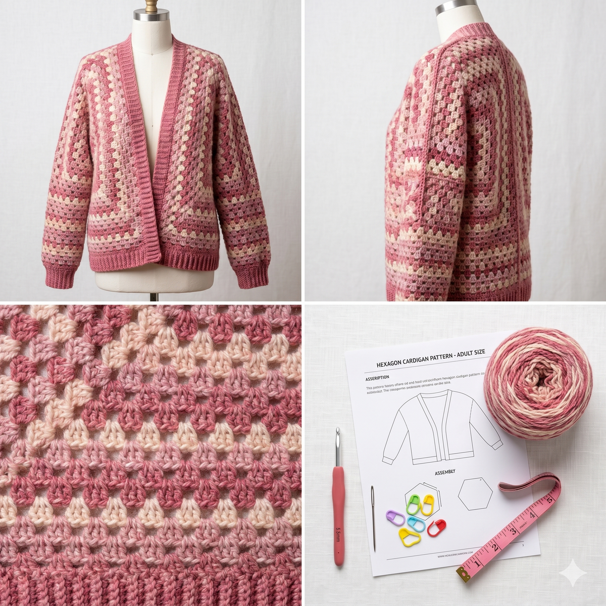 Easy Hexagon Cardigan Crochet Pattern : Beginner Granny Hexi Sweater