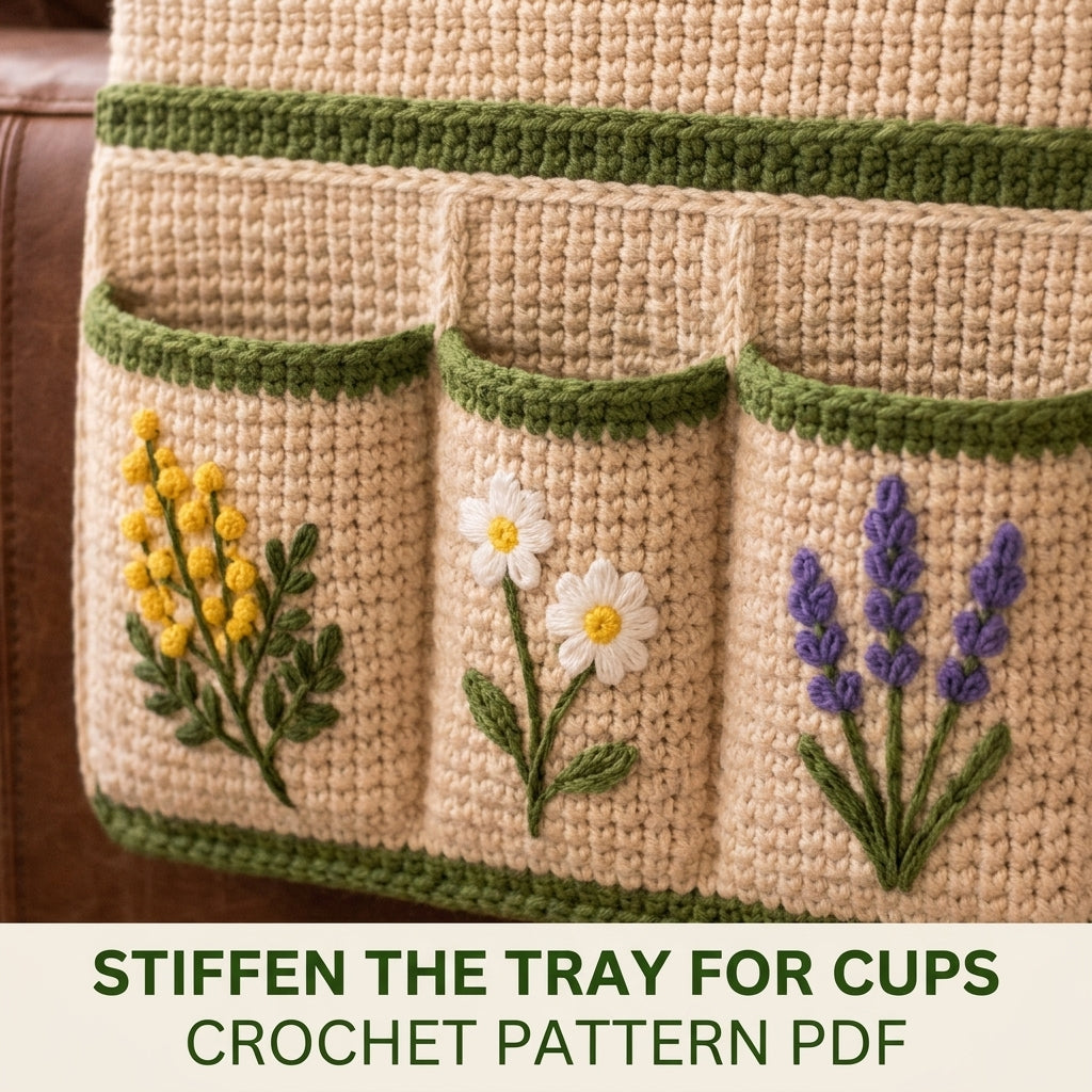 Wildflower Armrest Tray Caddy Crochet Pattern PDF – Sofa Arm Organizer
