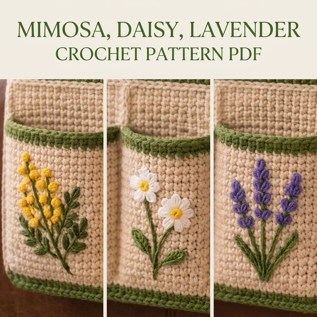 Wildflower Armrest Tray Caddy Crochet Pattern PDF – Sofa Arm Organizer