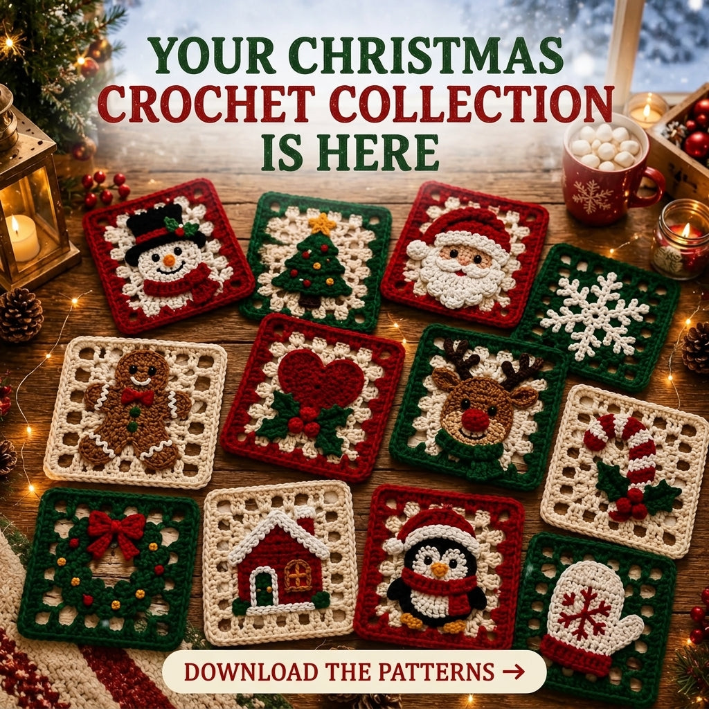 12 Christmas Granny Squares Crochet Pattern — Festive Motif Collection for Blankets, Cushions and Ornaments, US Terms, PDF Download