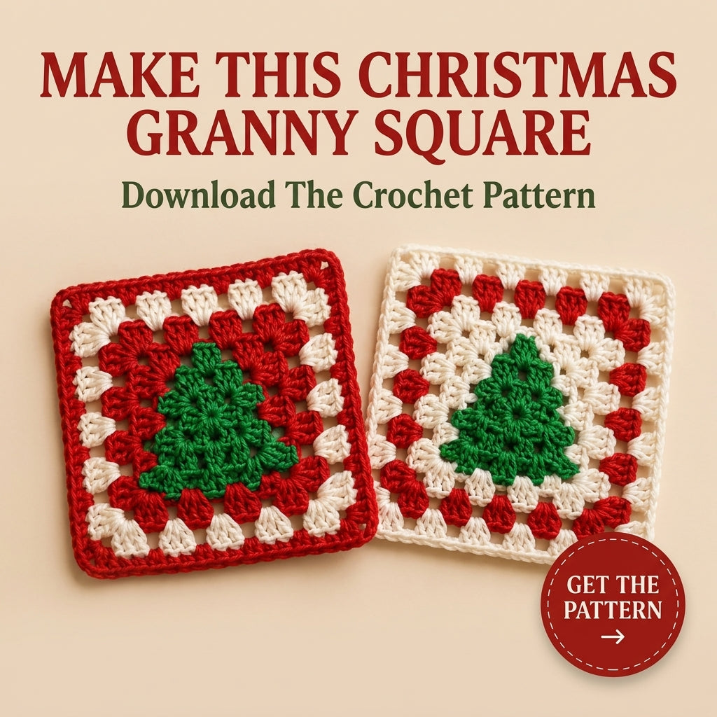 Christmas Tree Granny Square Crochet Pattern — 2 Festive Motifs in Red and Cream, Beginner Friendly, US Terms, PDF Download