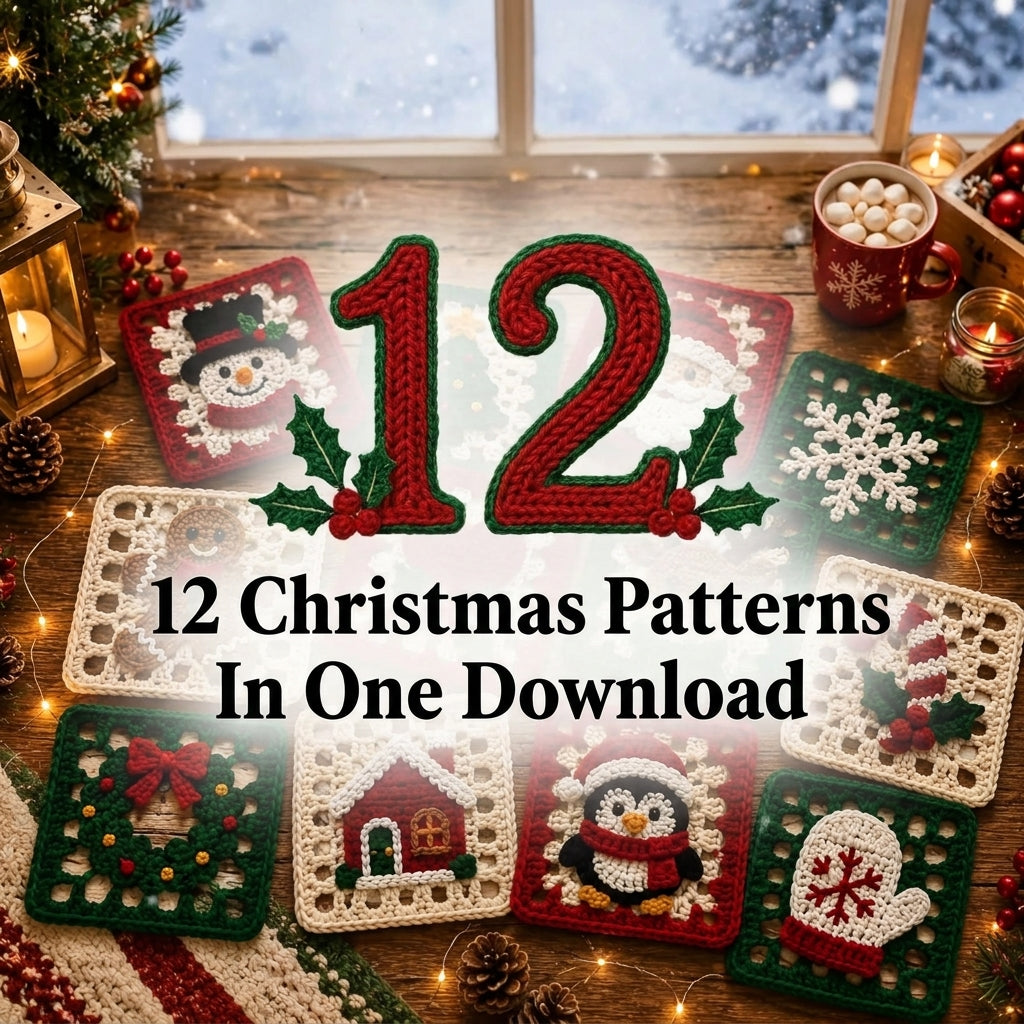 12 Christmas Granny Squares Crochet Pattern — Festive Motif Collection for Blankets, Cushions and Ornaments, US Terms, PDF Download