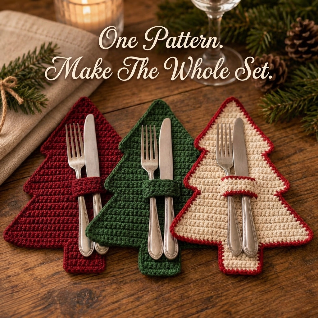Christmas Tree Placemat Crochet Pattern — Festive Table Set with Matching Napkin Ring, US Terms, PDF Download