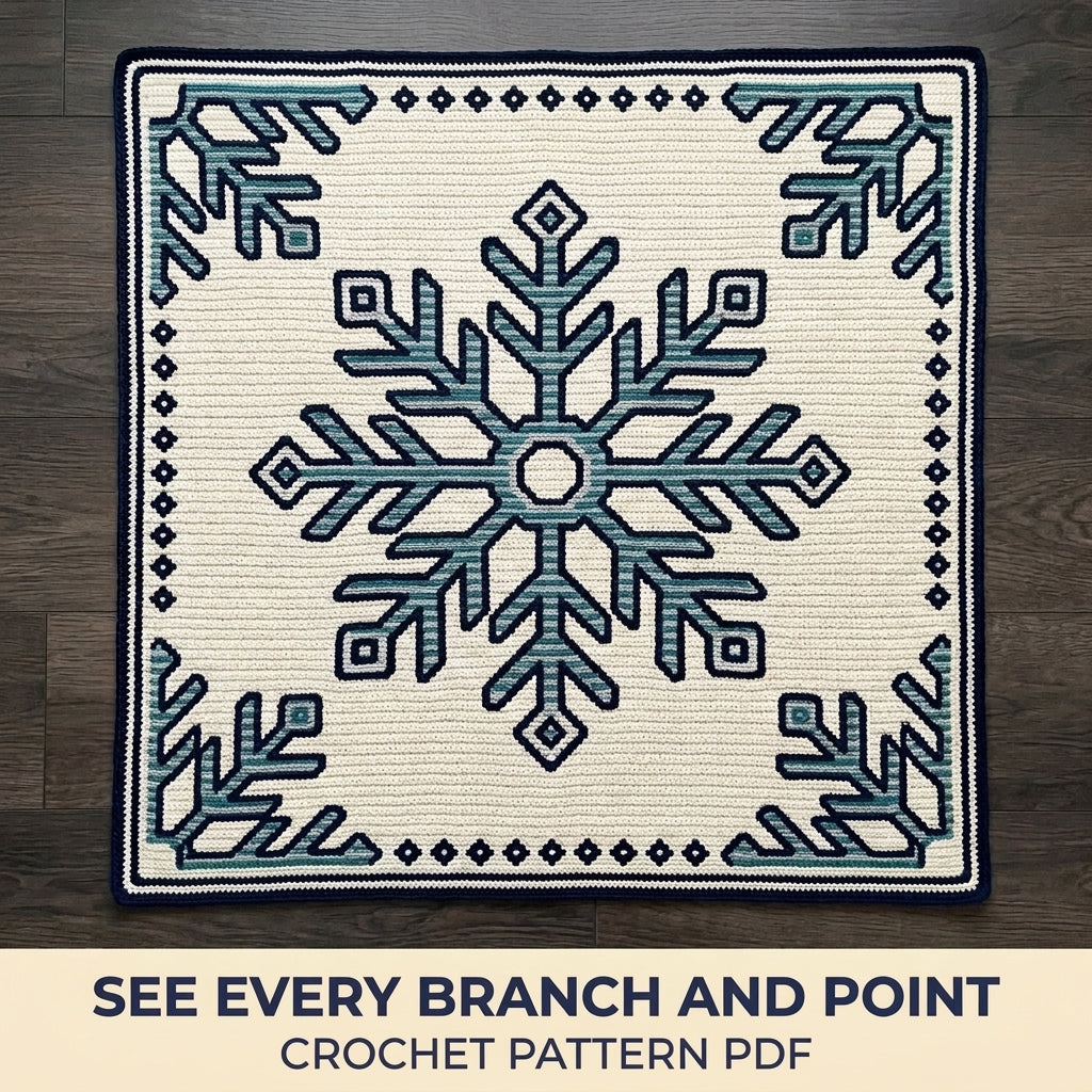 Snowflake Tapestry Crochet Blanket Pattern PDF – Winter Throw in Teal and Navy