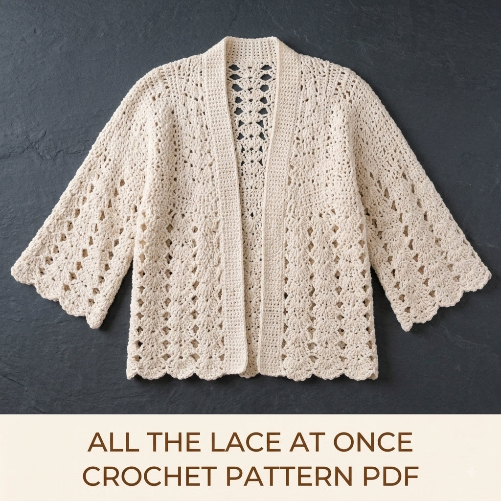 Lace Kimono Cardigan Crochet Pattern PDF – Fan Lace Cardigan with Wide Sleeves