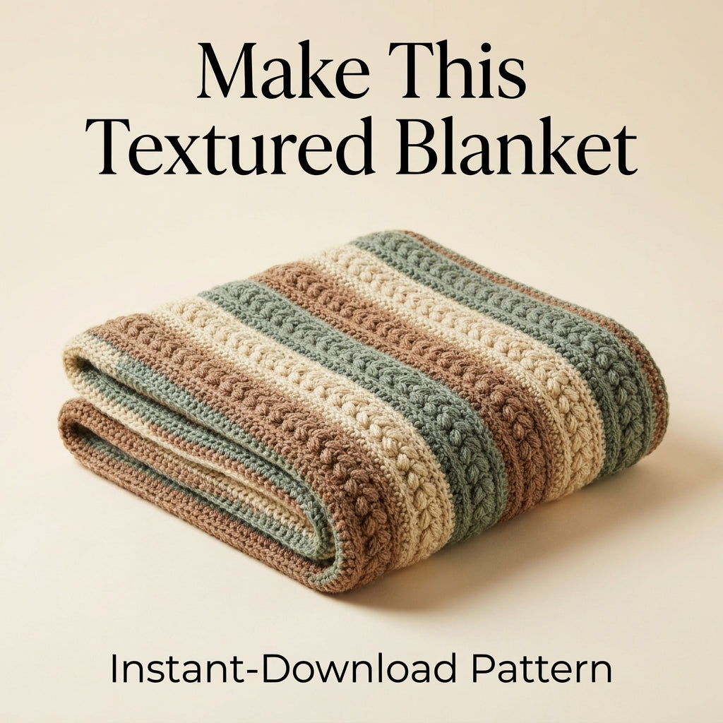 Cabled Stripe Blanket Crochet Pattern — Textured Braid Throw in Earth Tones, 4 Sizes, US Terms, PDF Download