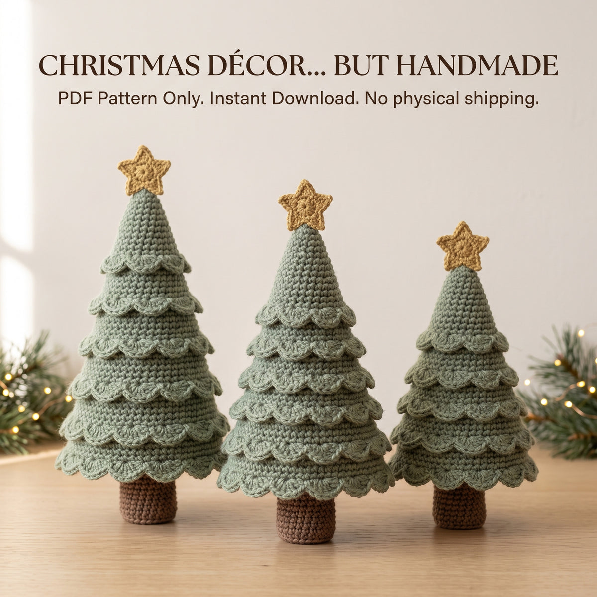 Crochet Christmas Tree Pattern – 3 Sizes, Scalloped Tabletop Trees