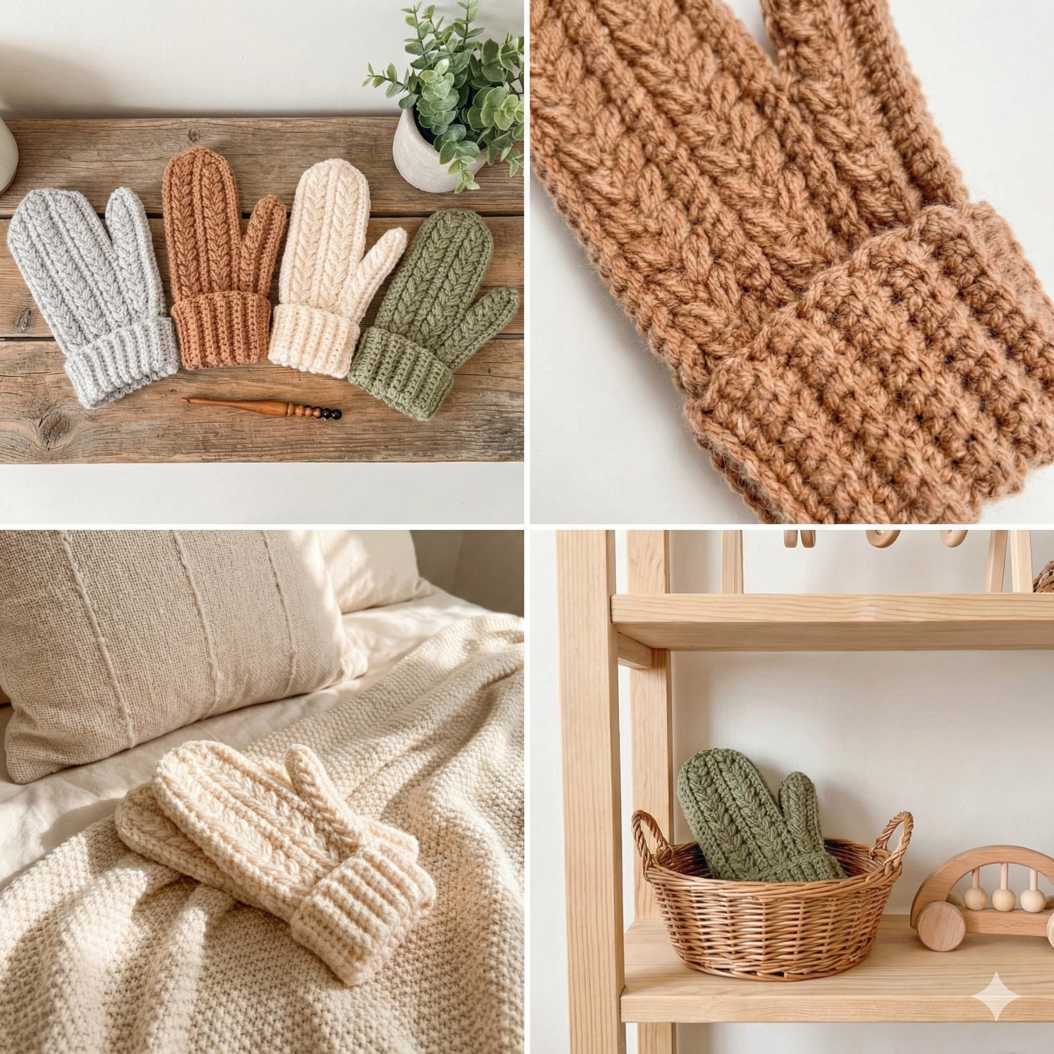 CROCHET PATTERN + VIDEO Winter Wheat Stitch Crochet Mittens Pattern - 6 Sizes Baby to Adult, Flat One-Piece Design Wheat Stitch™ Gloves