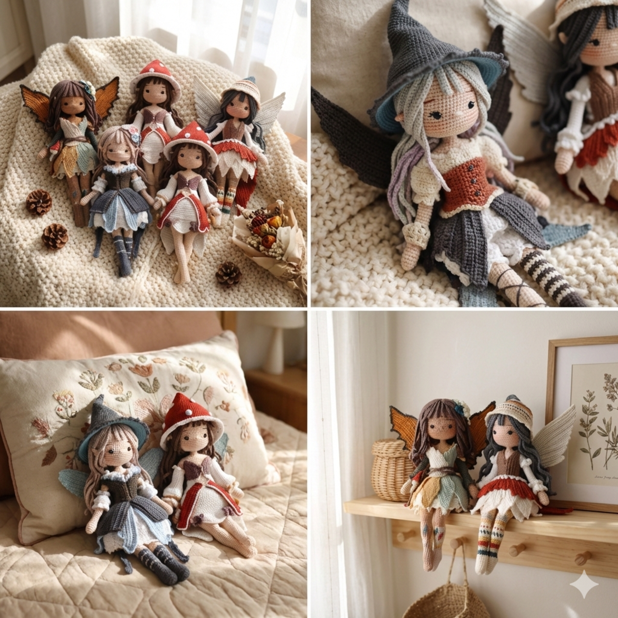 5-in-1 Fairy Crochet Doll Pattern Bundle, Amigurumi Doll PDF, Seasonal Fairies Collection, Multi-language with English Instant Download.