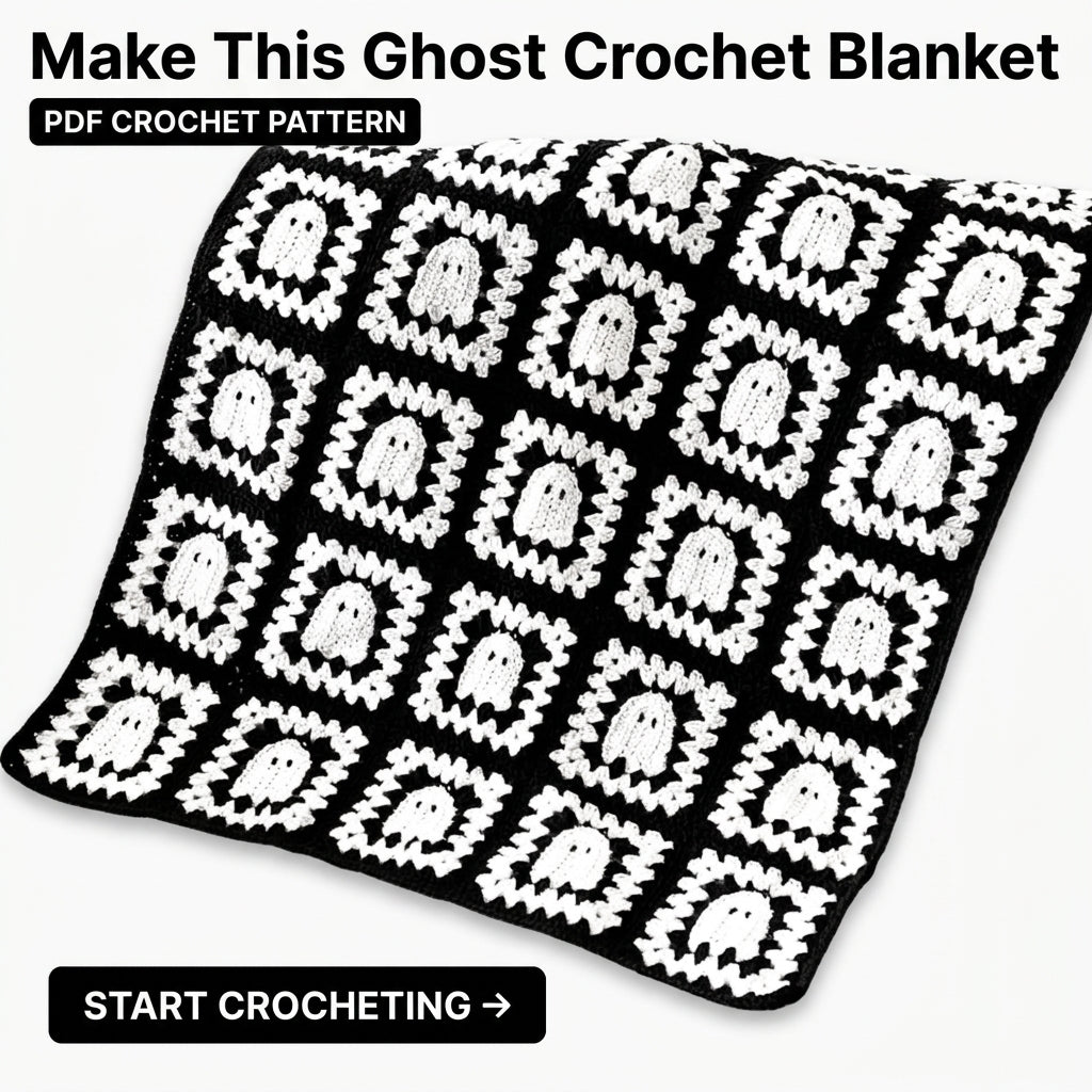 Ghost Granny Square Blanket Crochet Pattern | Black & White Halloween Throw | Beginner Granny Square Project | PDF Instant Download