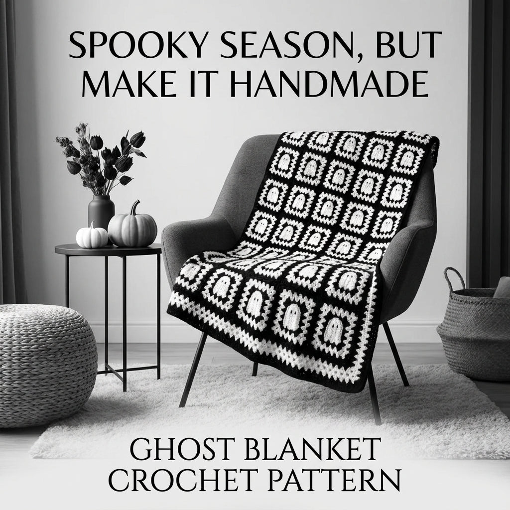 Ghost Granny Square Blanket Crochet Pattern | Black & White Halloween Throw | Beginner Granny Square Project | PDF Instant Download