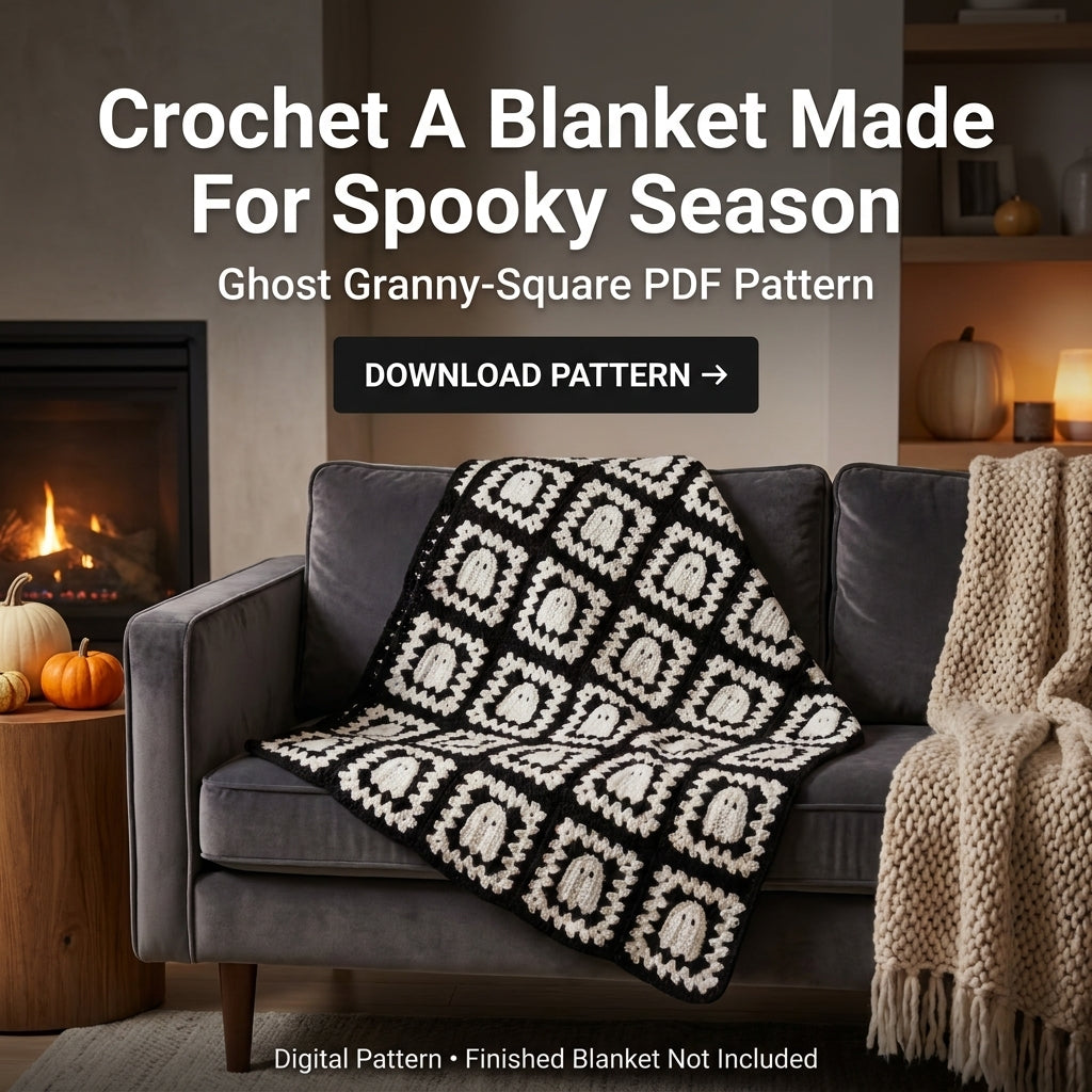 Ghost Granny Square Blanket Crochet Pattern | Black & White Halloween Throw | Beginner Granny Square Project | PDF Instant Download
