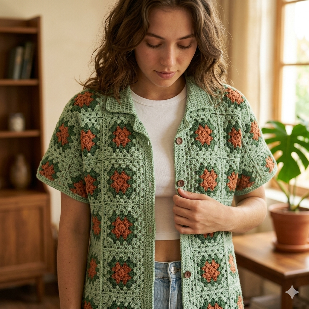 Granny Square Shirt Pattern PDF | Boho Summer Top, Easy DIY for Beginners, Handmade Clothing