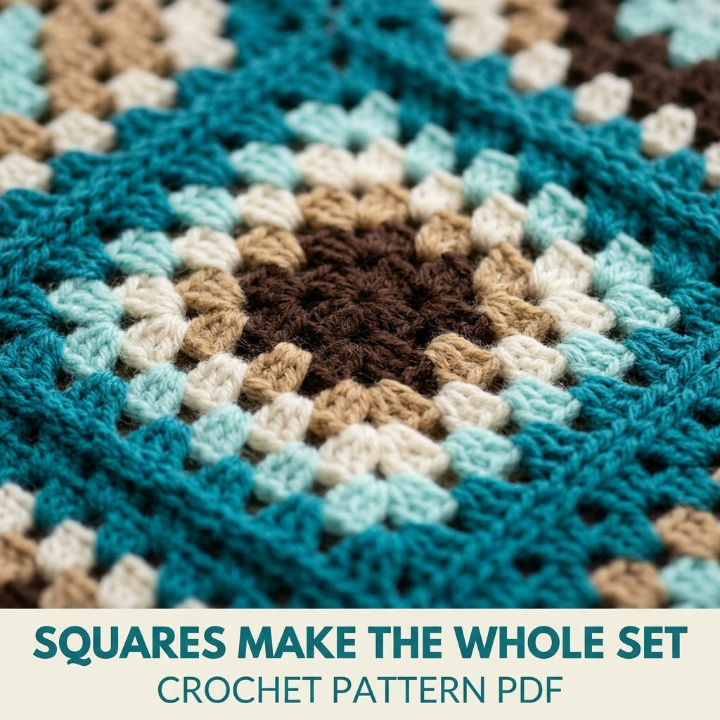 Teal Granny Bed Runner Set Crochet Pattern PDF – Bed Runner and Two Cushions
