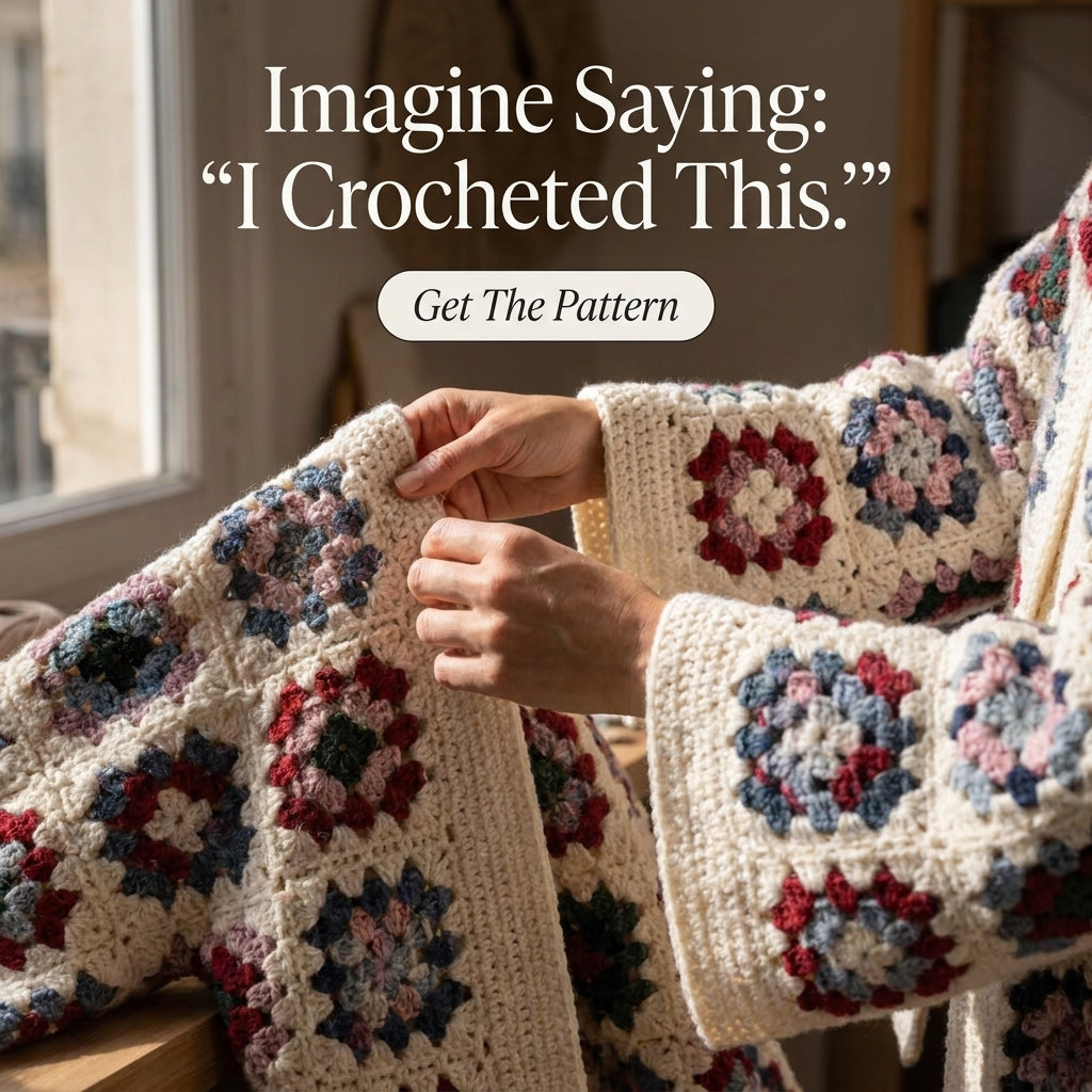 Granny Square Cardigan Crochet Pattern — Cream Oversized Cardigan with Bell Sleeves, Sizes XS–3XL, US Terms, PDF Download