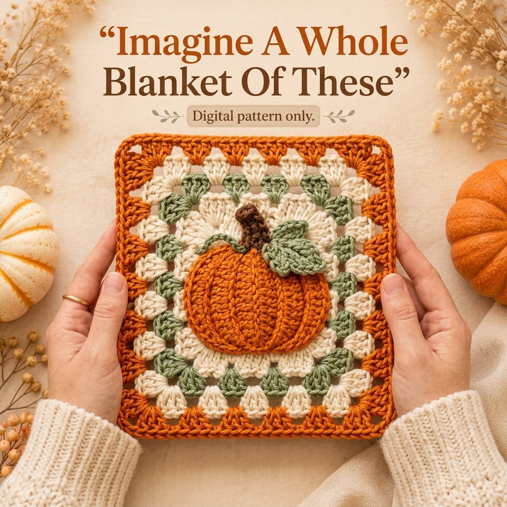 Pumpkin Granny Square Crochet Pattern — Autumn Motif Square for Blankets, Cushions and Bags, US Terms, PDF Download