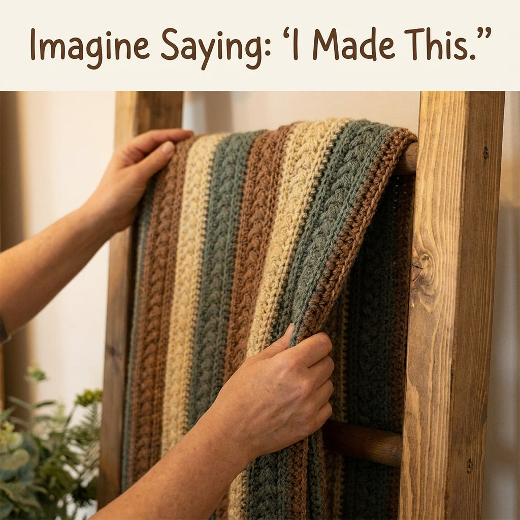 Cabled Stripe Blanket Crochet Pattern — Textured Braid Throw in Earth Tones, 4 Sizes, US Terms, PDF Download