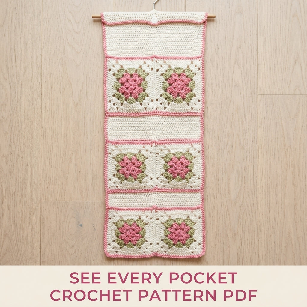 Rose Granny Door Organizer Crochet Pattern PDF – Hanging Bathroom Storage