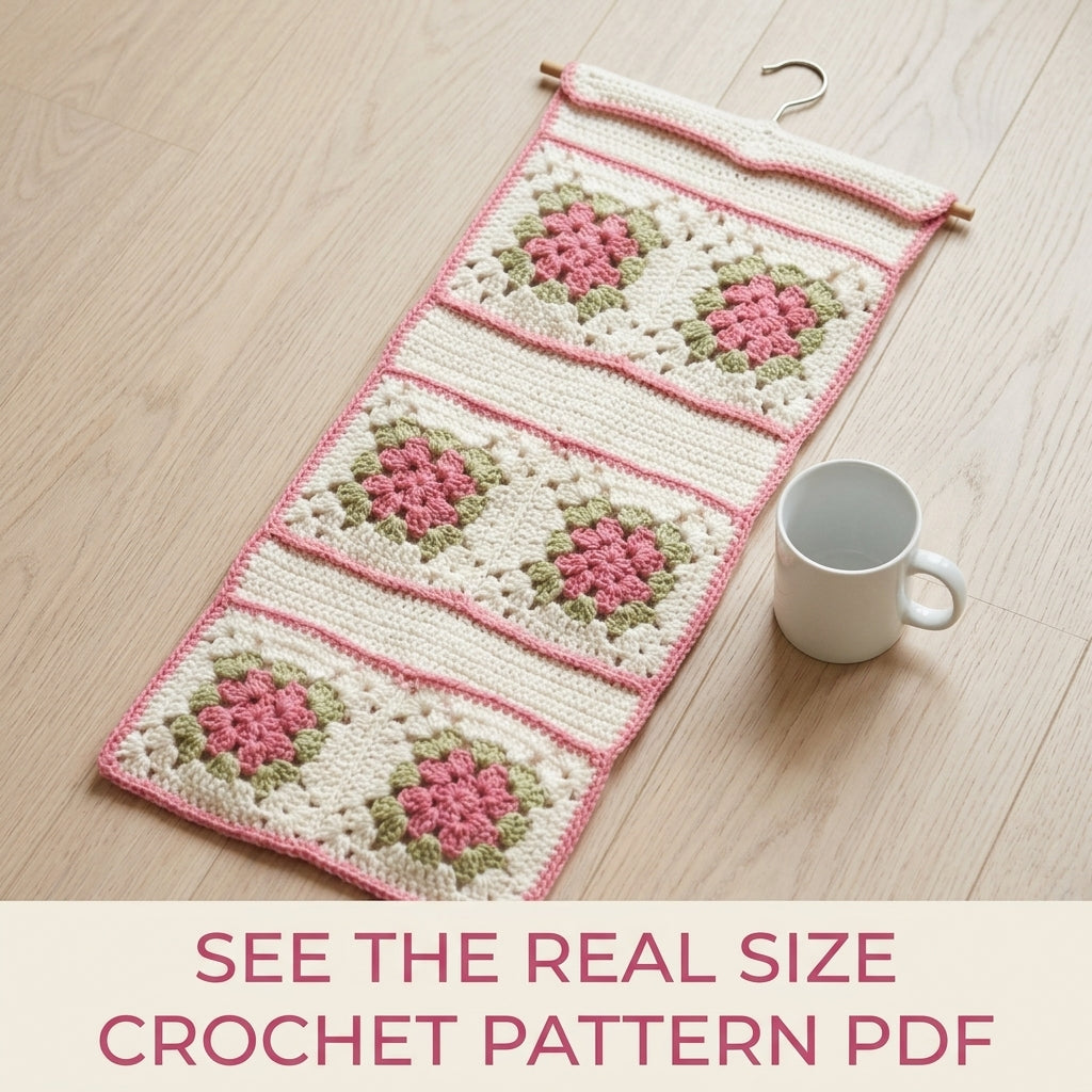 Rose Granny Door Organizer Crochet Pattern PDF – Hanging Bathroom Storage