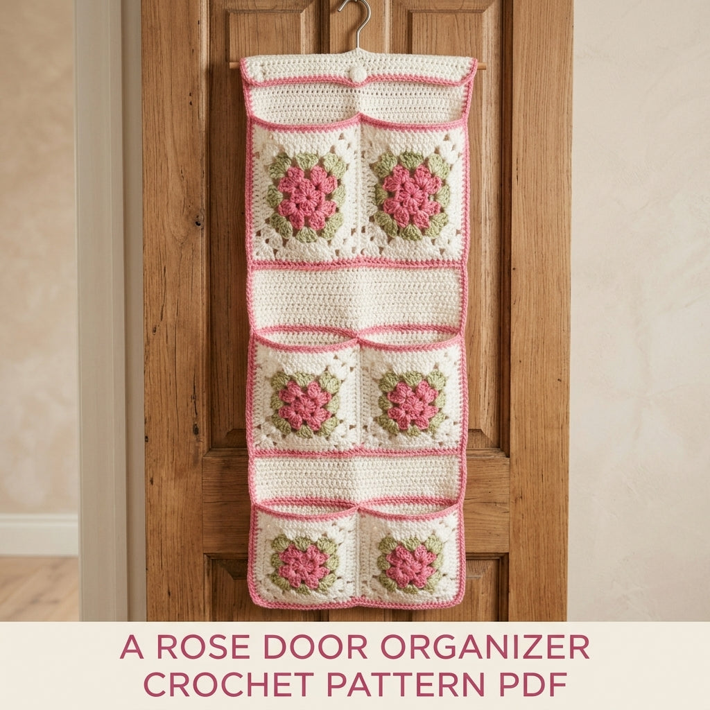Rose Granny Door Organizer Crochet Pattern PDF – Hanging Bathroom Storage