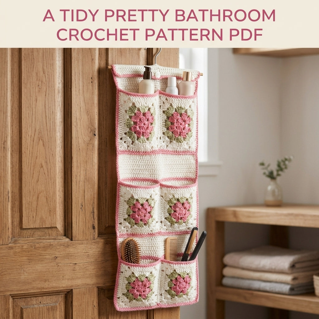 Rose Granny Door Organizer Crochet Pattern PDF – Hanging Bathroom Storage