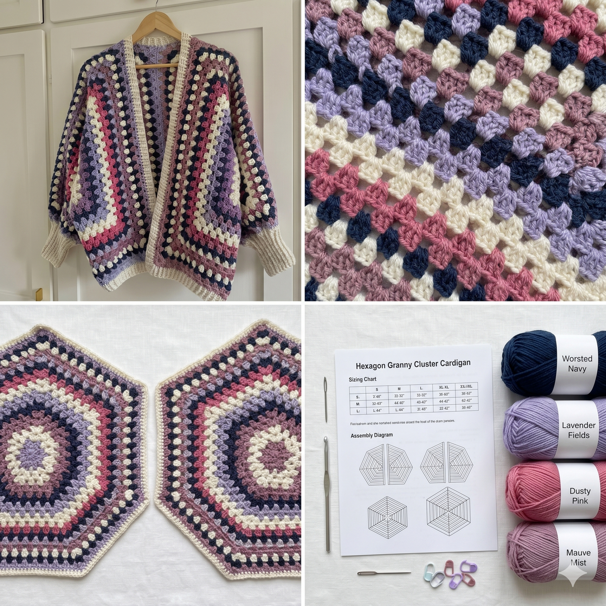 Hexagon Granny Square Cardigan Crochet Pattern PDF, Boho Oversized Cardigan Pattern, Beginner Friendly, US Terms, Instant Download
