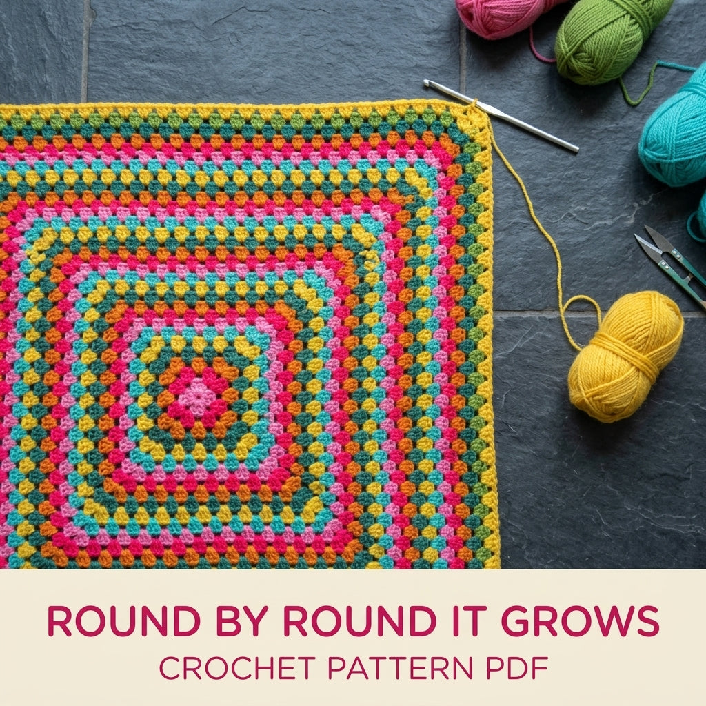 Pompom Giant Granny Square Blanket Crochet Pattern PDF – Bright Granny Throw with Pompoms