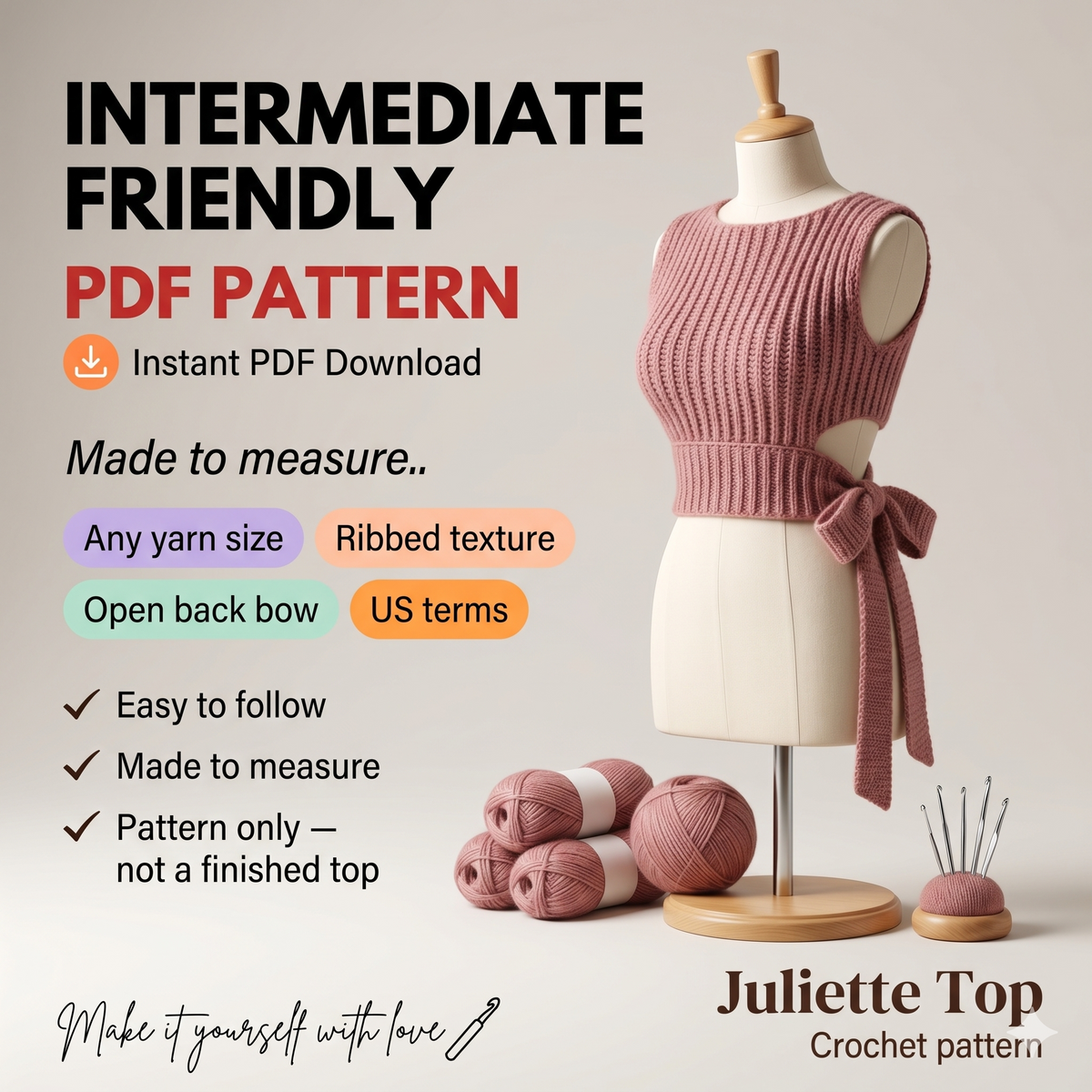 PDF crochet pattern - Juliette Top | Made to measure | Intermediate friendly |